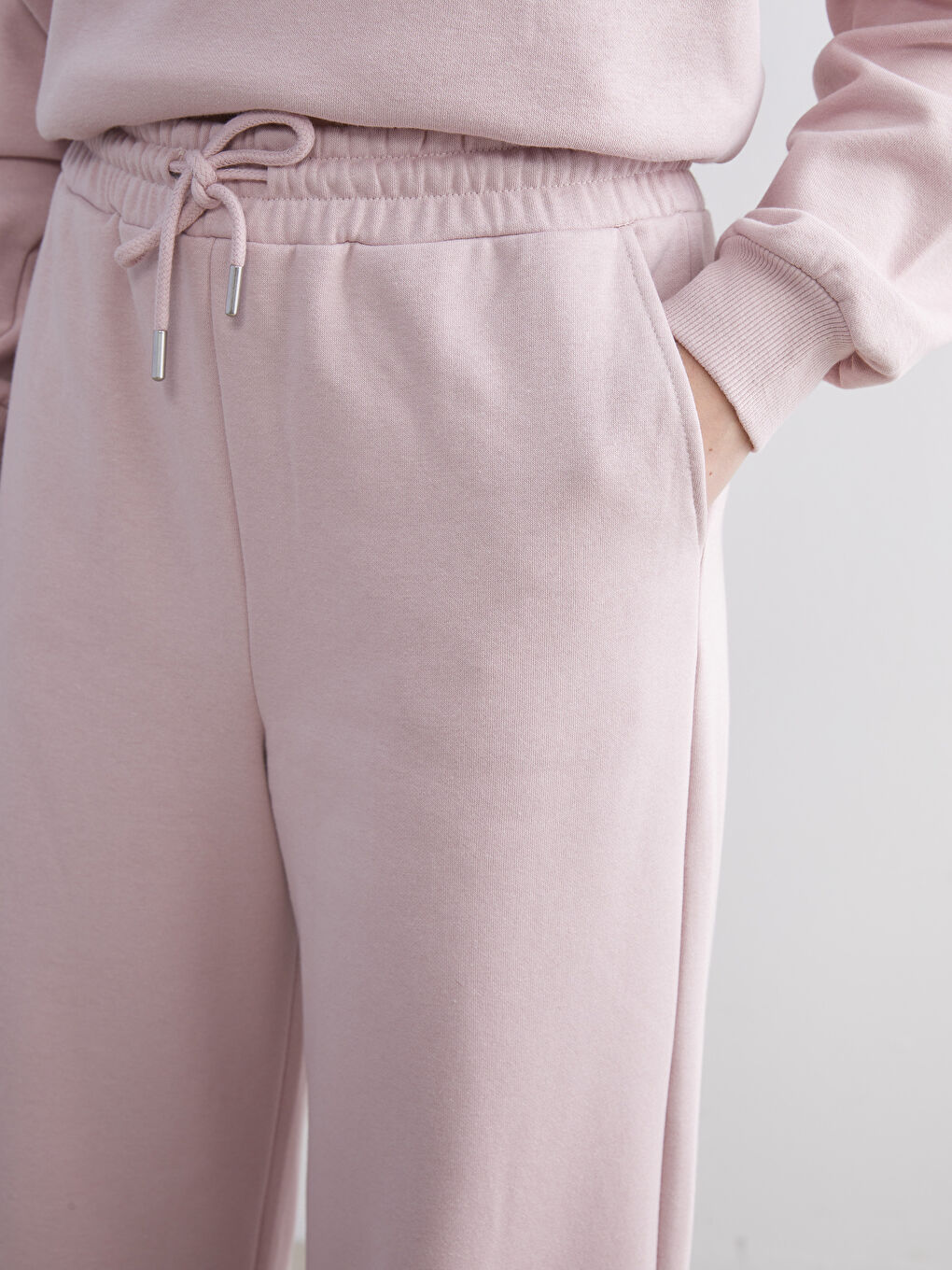 Pembe Beli Lastikli Kadın Kalın Eşofman Altı-2