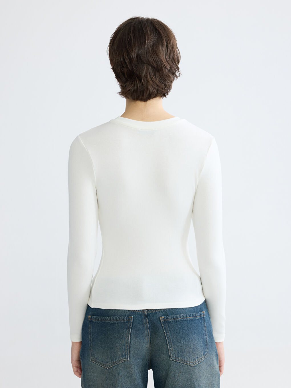 Beyaz Bisiklet Yaka Kadın Body-3