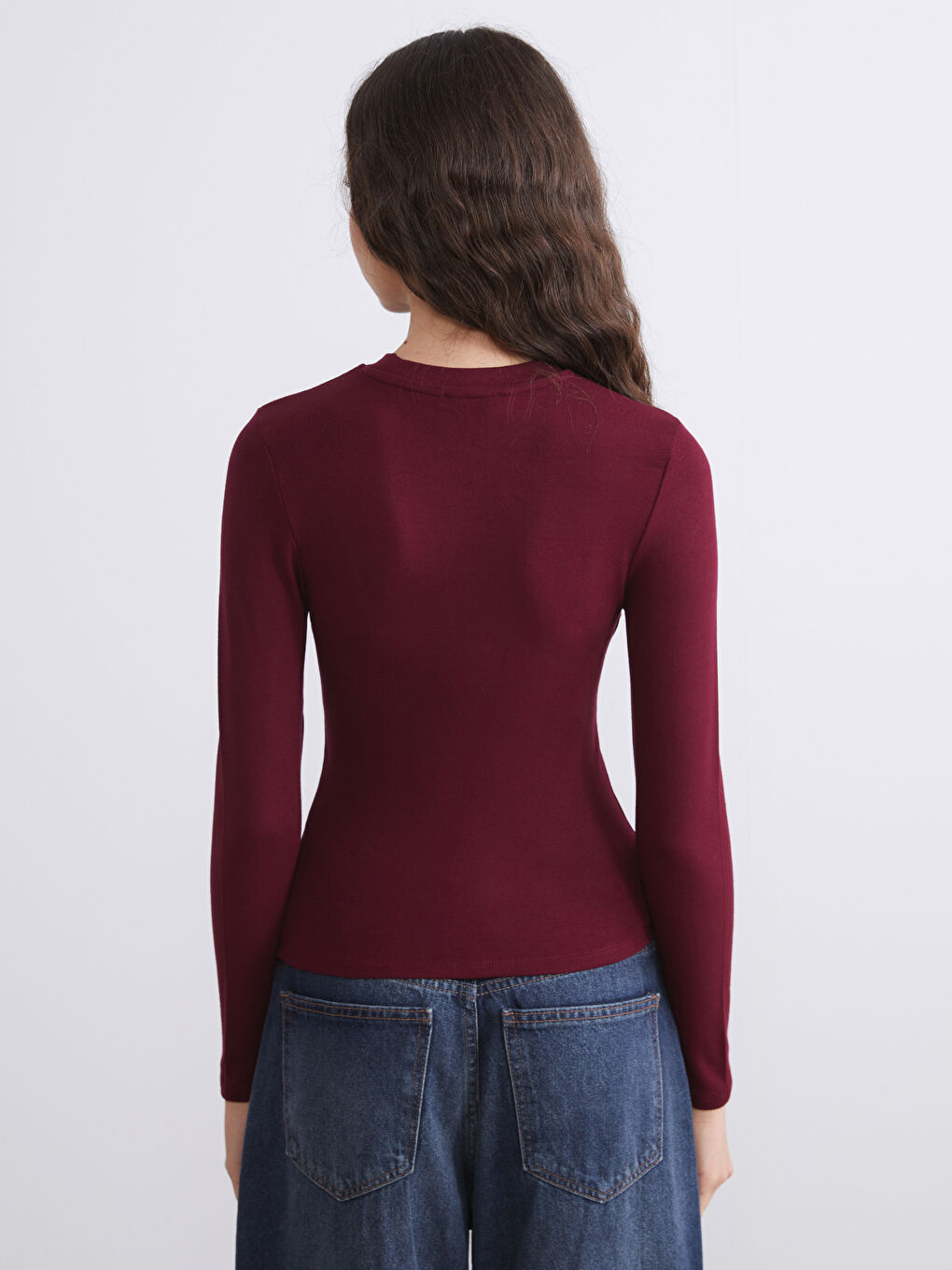 Bordo Bisiklet Yaka Kadın Body-3