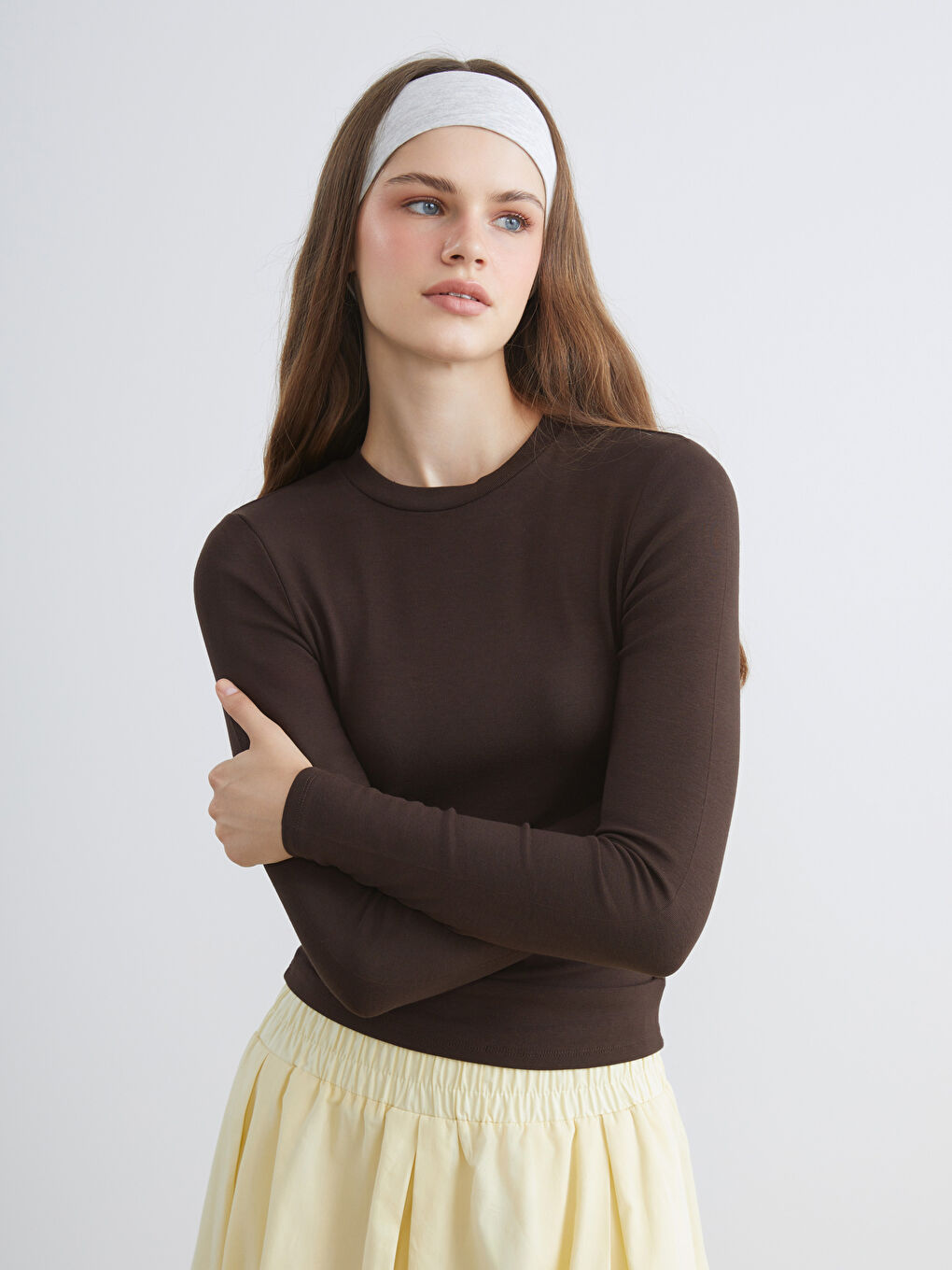 Kahverengi Bisiklet Yaka Kadın Body