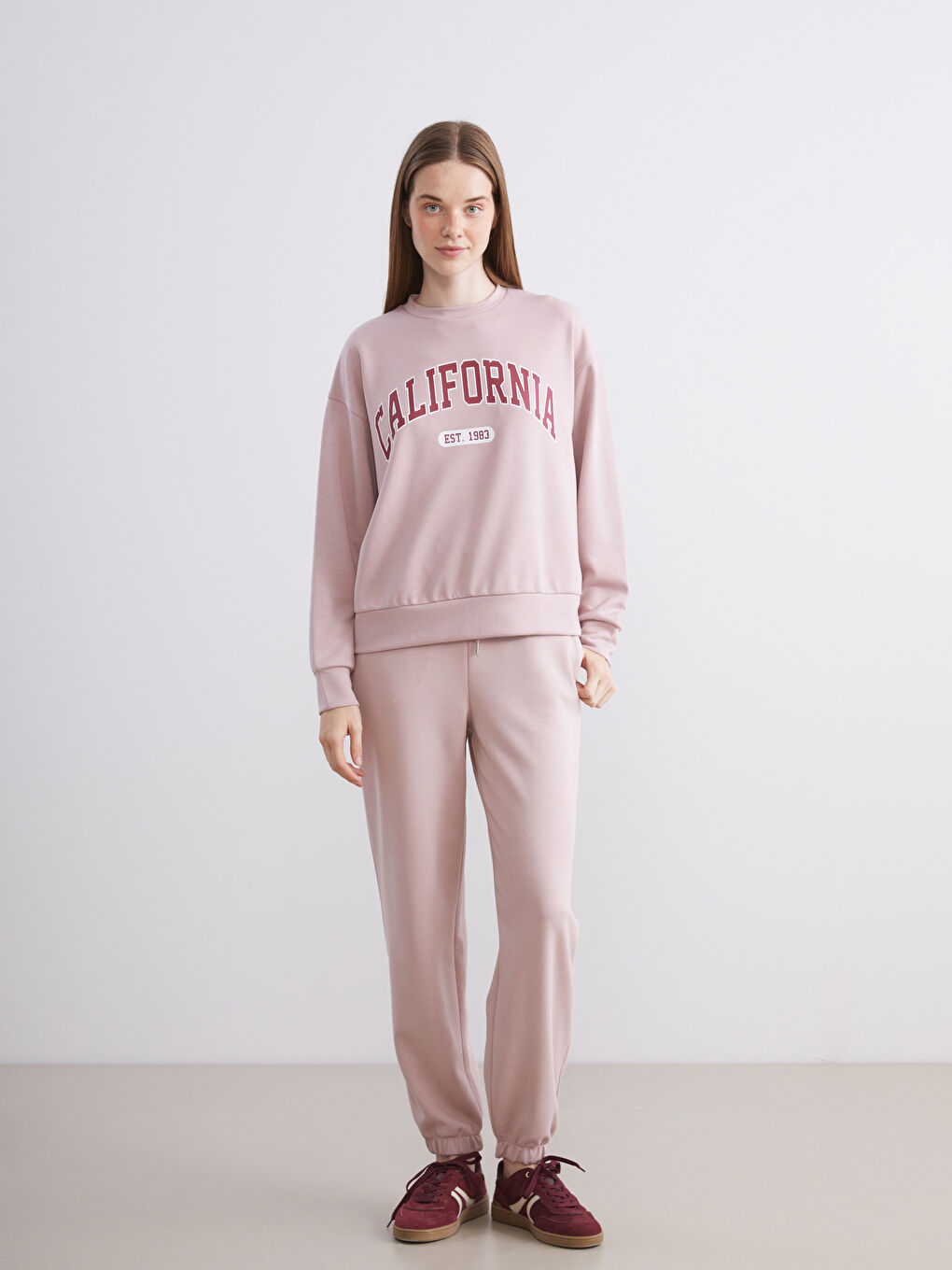 Pembe Beli Lastikli Kadın Jogger Eşofman Altı