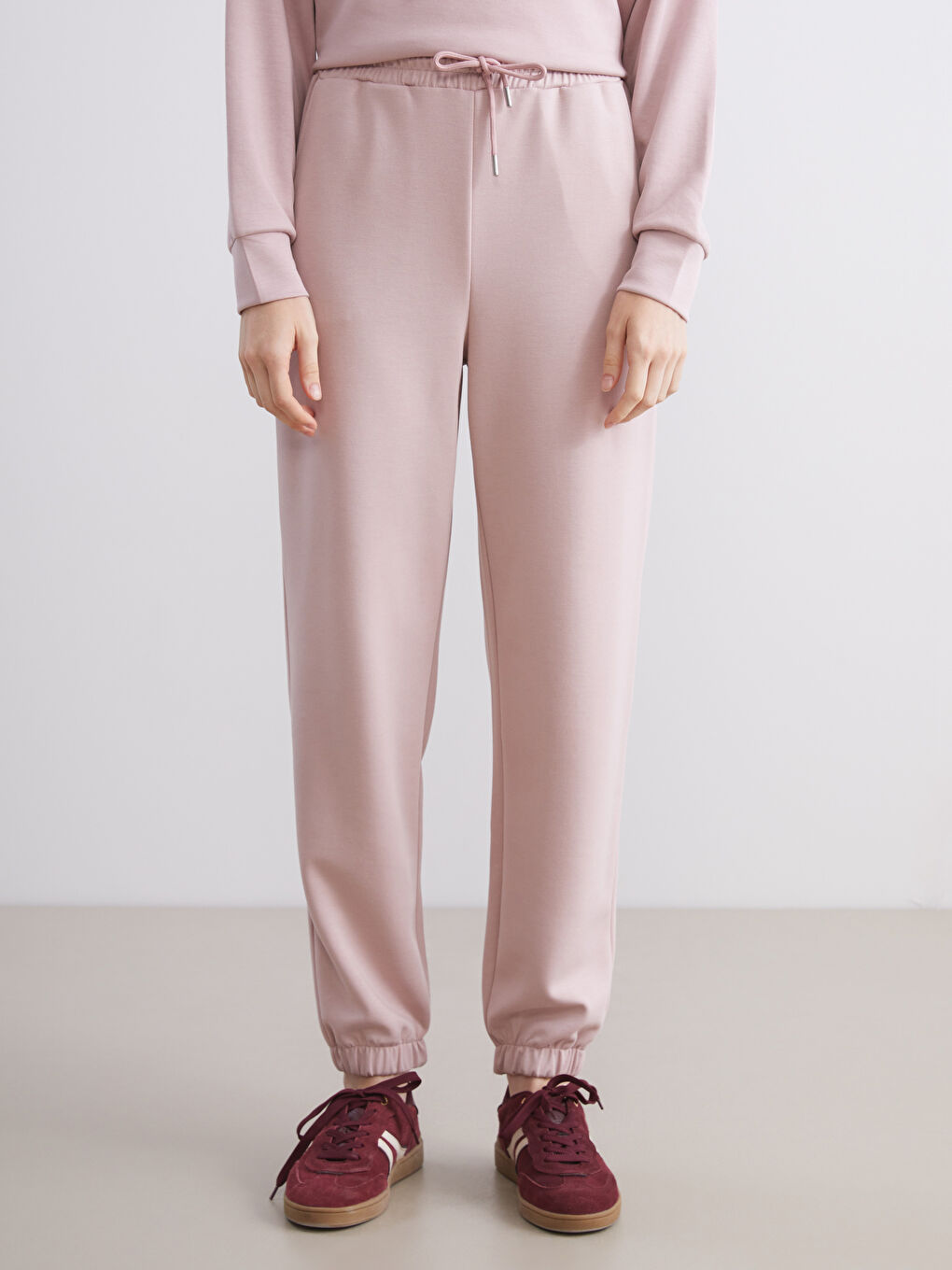 Pembe Beli Lastikli Kadın Jogger Eşofman Altı-3
