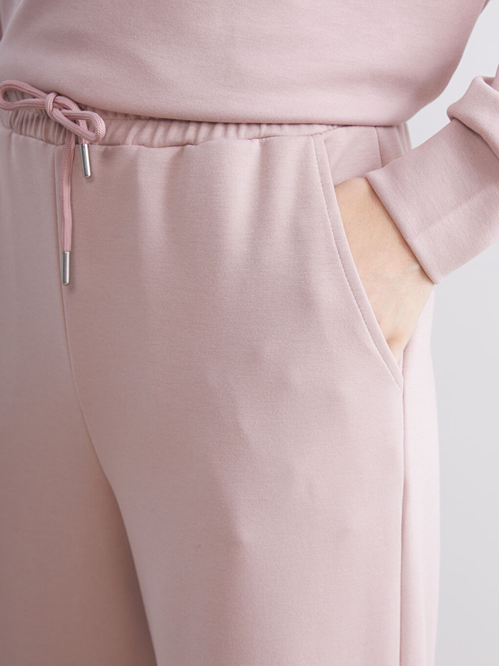 Pembe Beli Lastikli Kadın Jogger Eşofman Altı-5