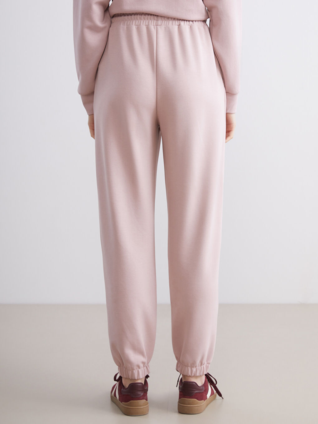 Pembe Beli Lastikli Kadın Jogger Eşofman Altı-7