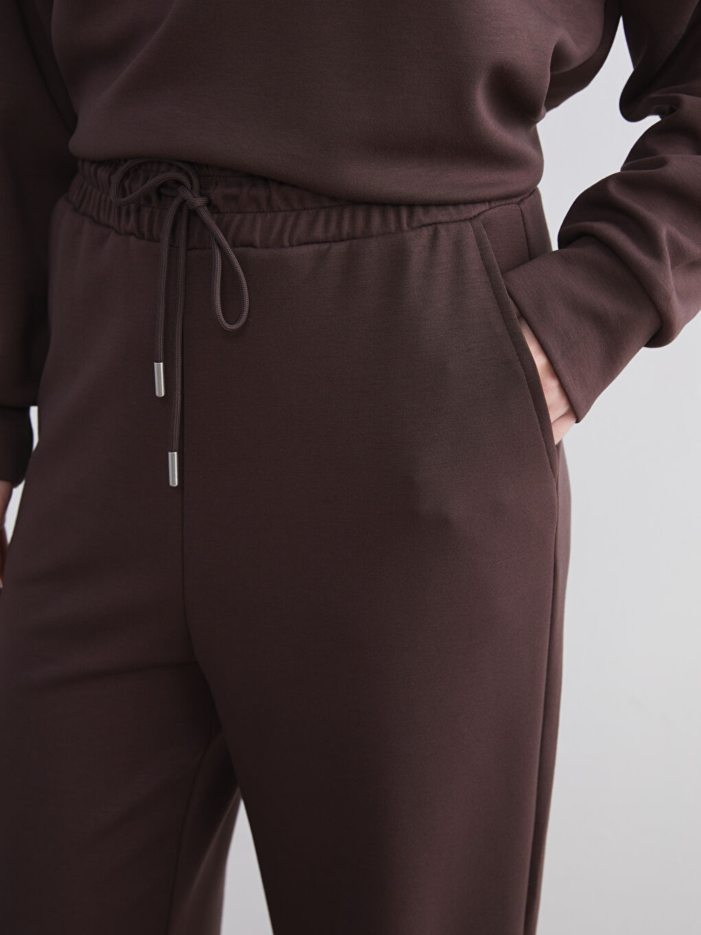 Kahverengi Beli Lastikli Kadın Jogger Eşofman Altı-2