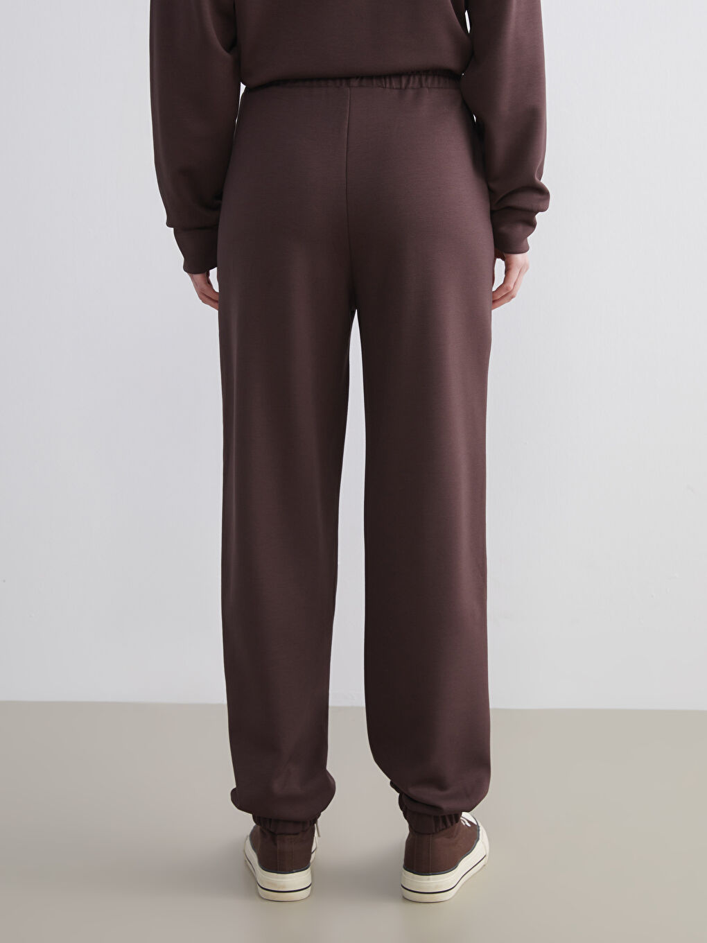 Kahverengi Beli Lastikli Kadın Jogger Eşofman Altı-3