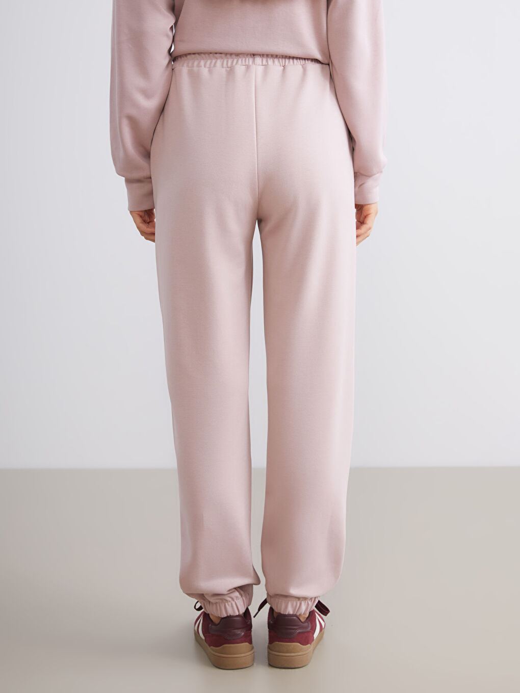 Pembe Beli Lastikli Kadın Jogger Eşofman Altı-6