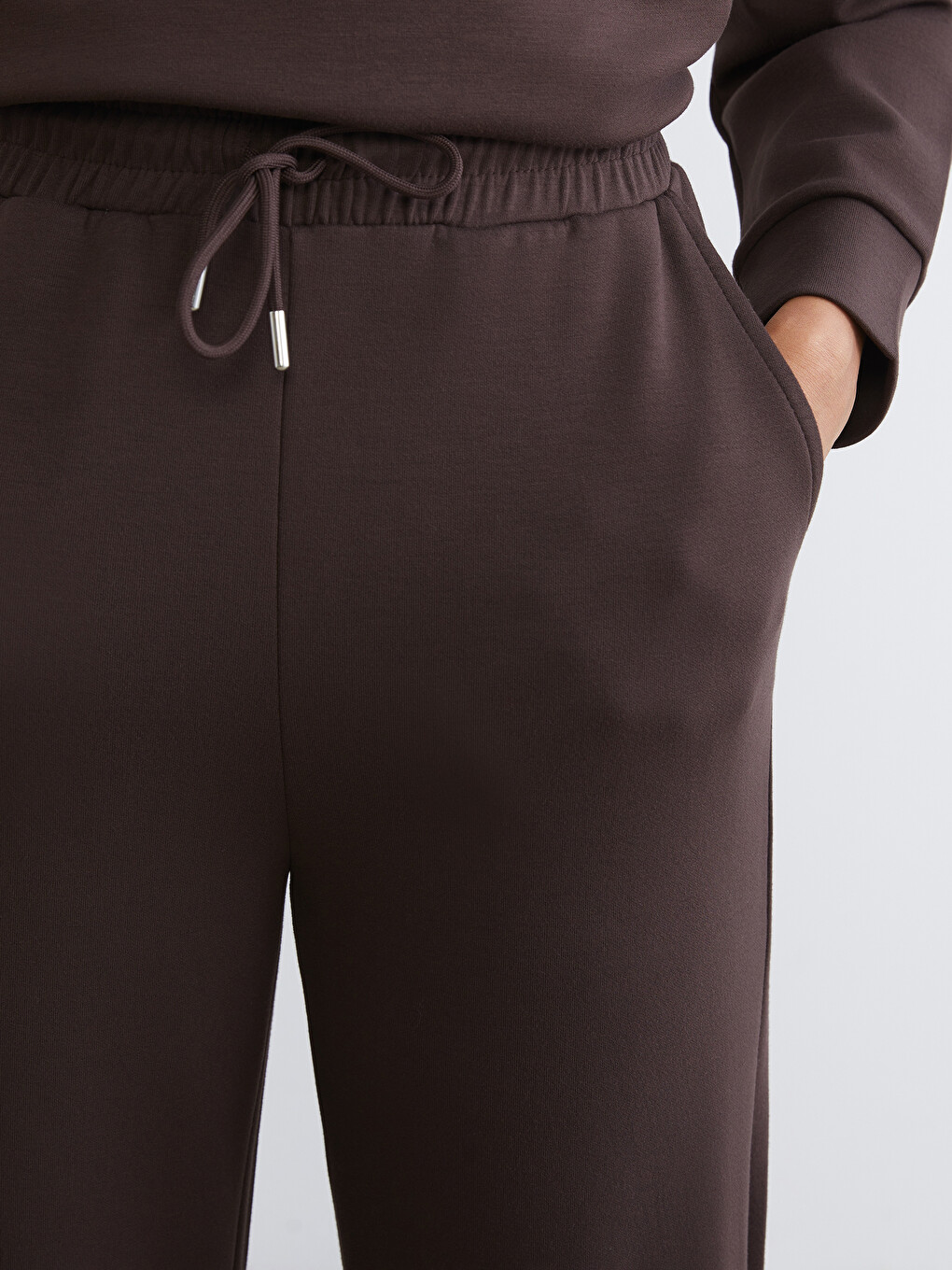 Kahverengi Beli Lastikli Kadın Jogger Eşofman Altı-2