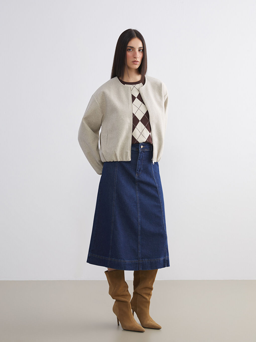 İndigo Loose Fit Jean Etek