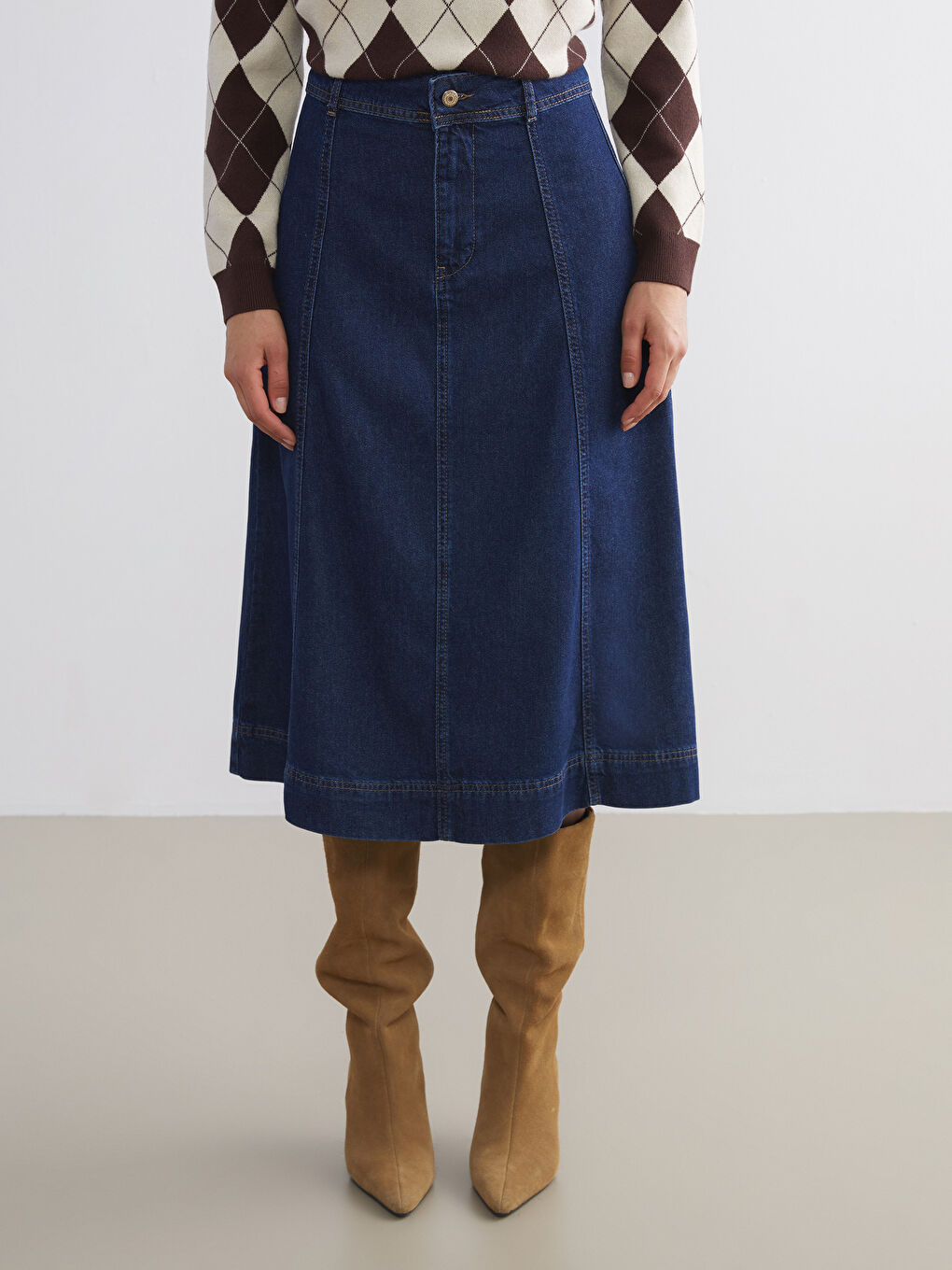 İndigo Loose Fit Jean Etek-3