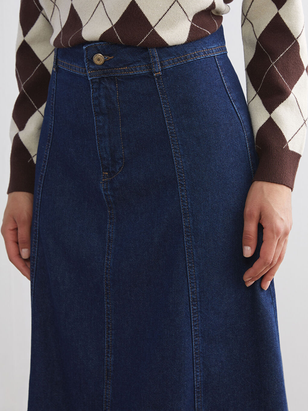 İndigo Loose Fit Jean Etek-5