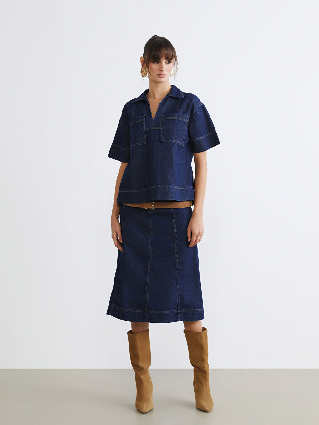 İndigo Loose Fit Jean Etek-1