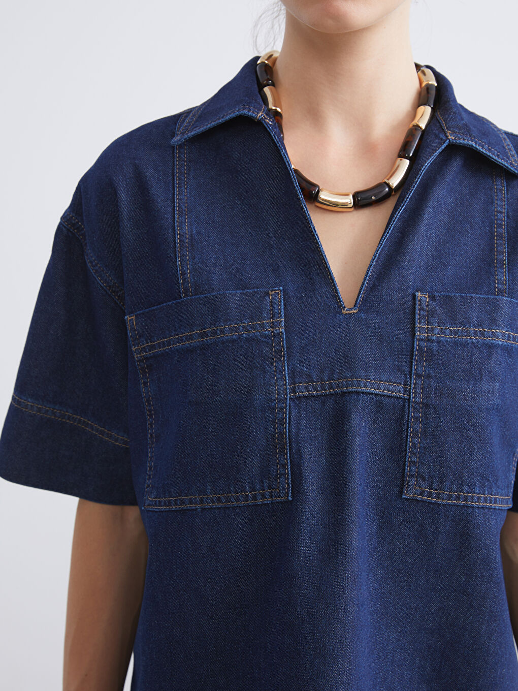 İndigo Loose Fit Kadın Jean Gömlek-2