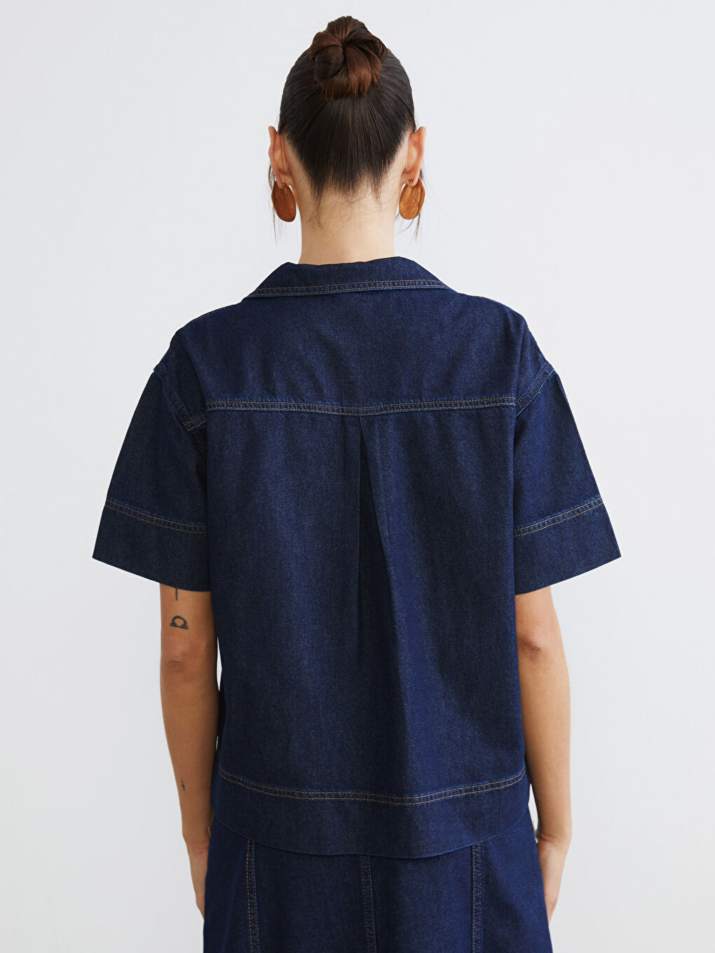 İndigo Loose Fit Kadın Jean Gömlek-3