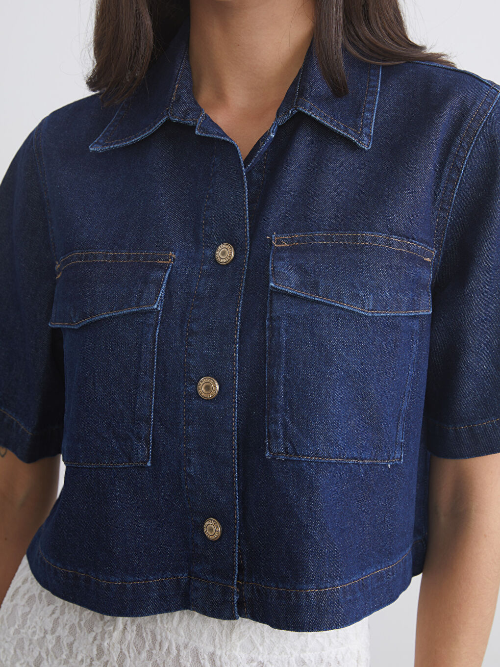 İndigo Regular Fit Kadın Jean Gömlek-2