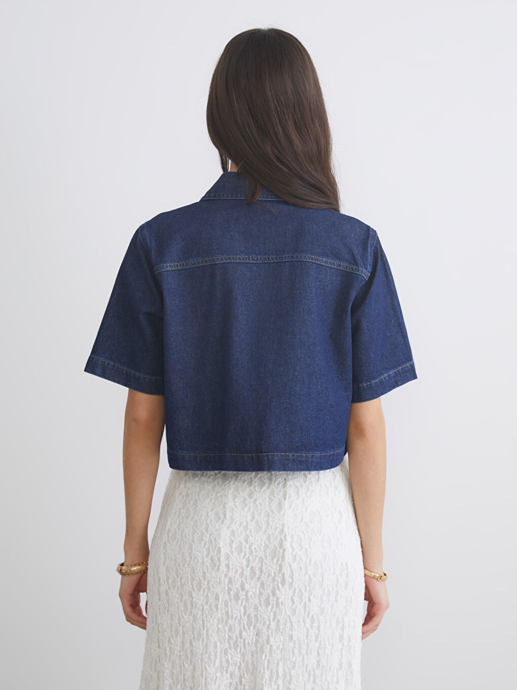 İndigo Regular Fit Kadın Jean Gömlek-3