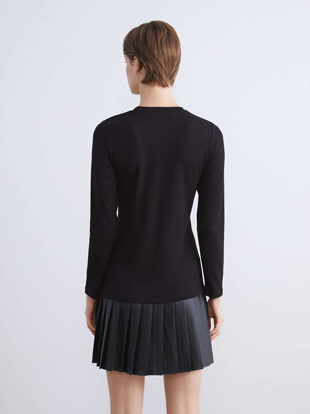 Siyah Bisiklet Yaka Pileli Mini Elbise-3