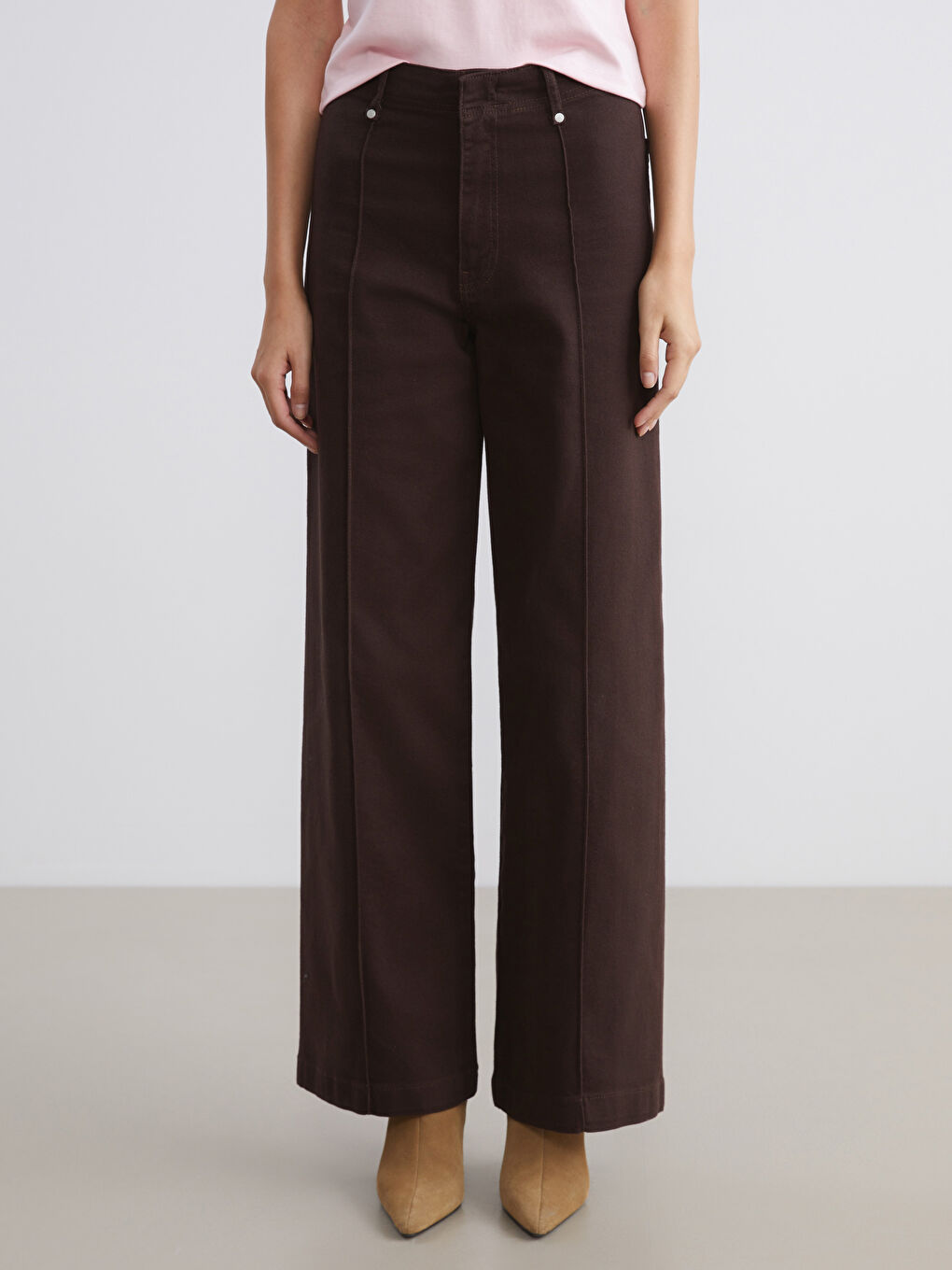 Kahverengi Straight Fit Kadın Jean Pantolon-1