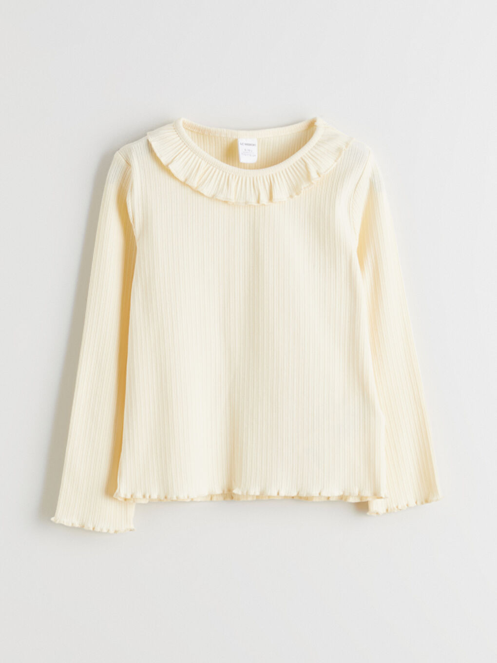 Bej Bisiklet Yaka Fırfır Detaylı Kız Çocuk Tişört