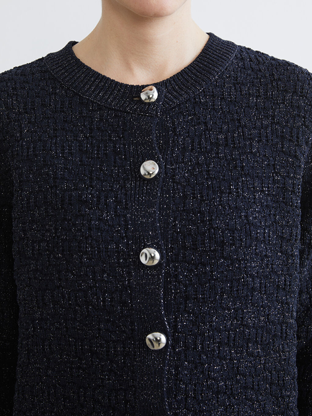 Lacivert Bisiklet Yaka Kadın Triko Hırka-2