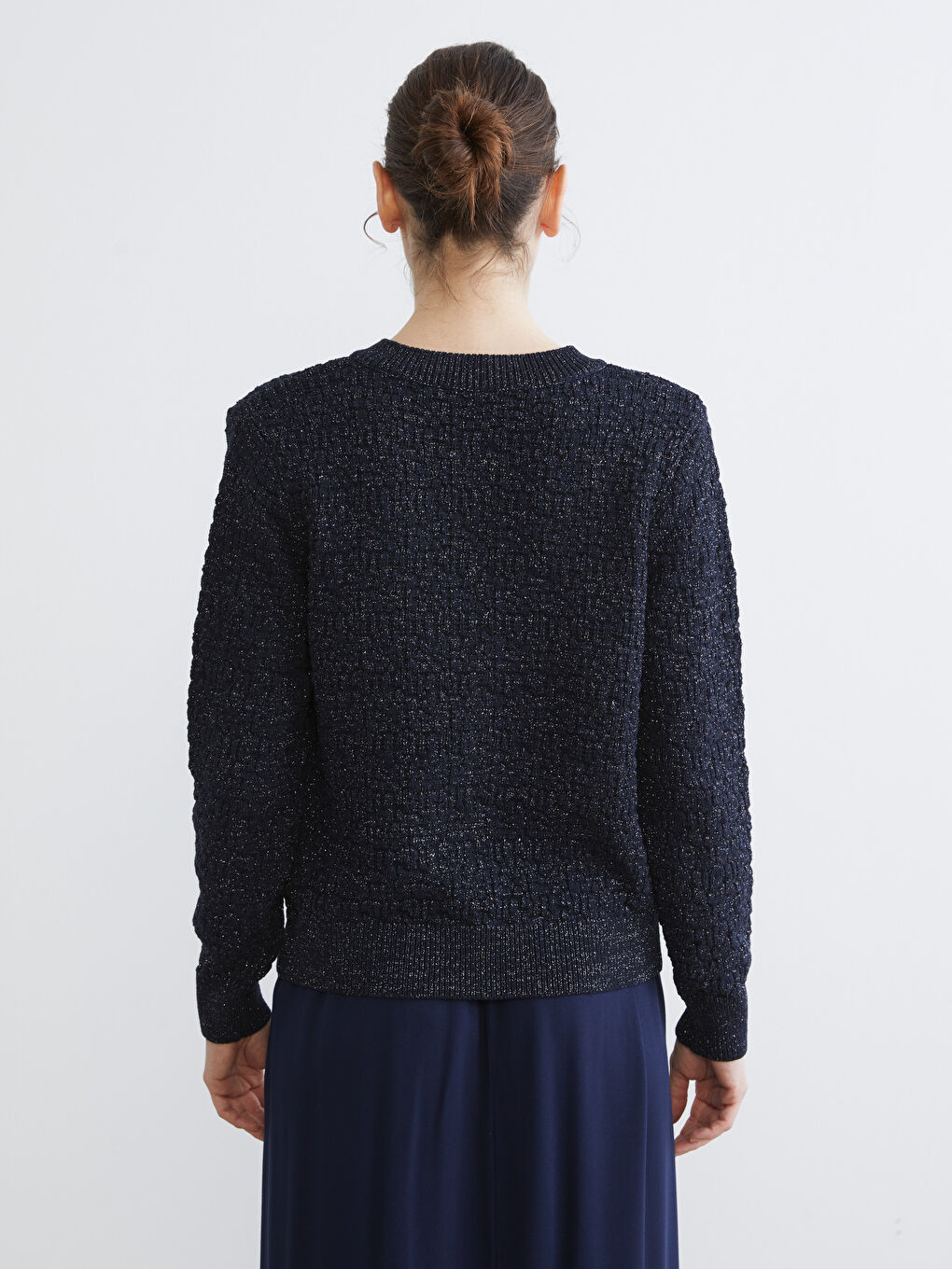 Lacivert Bisiklet Yaka Kadın Triko Hırka-3