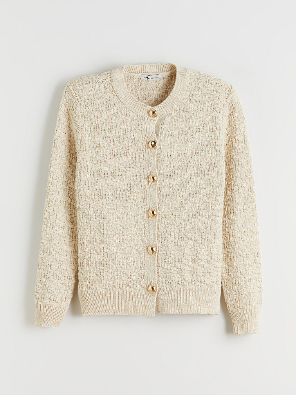 Ekru Bisiklet Yaka Kadın Triko Hırka-4