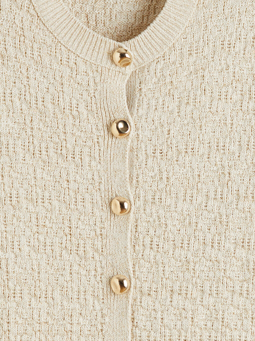 Ekru Bisiklet Yaka Kadın Triko Hırka-5