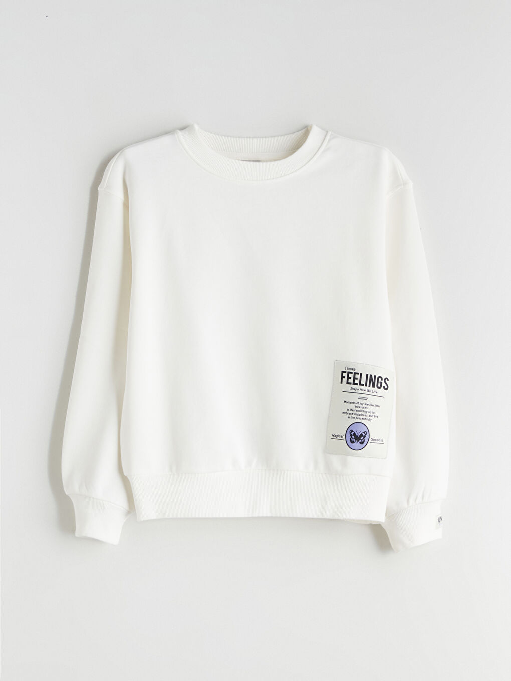 Ekru Bisiklet Yaka Kız Çocuk Sweatshirt