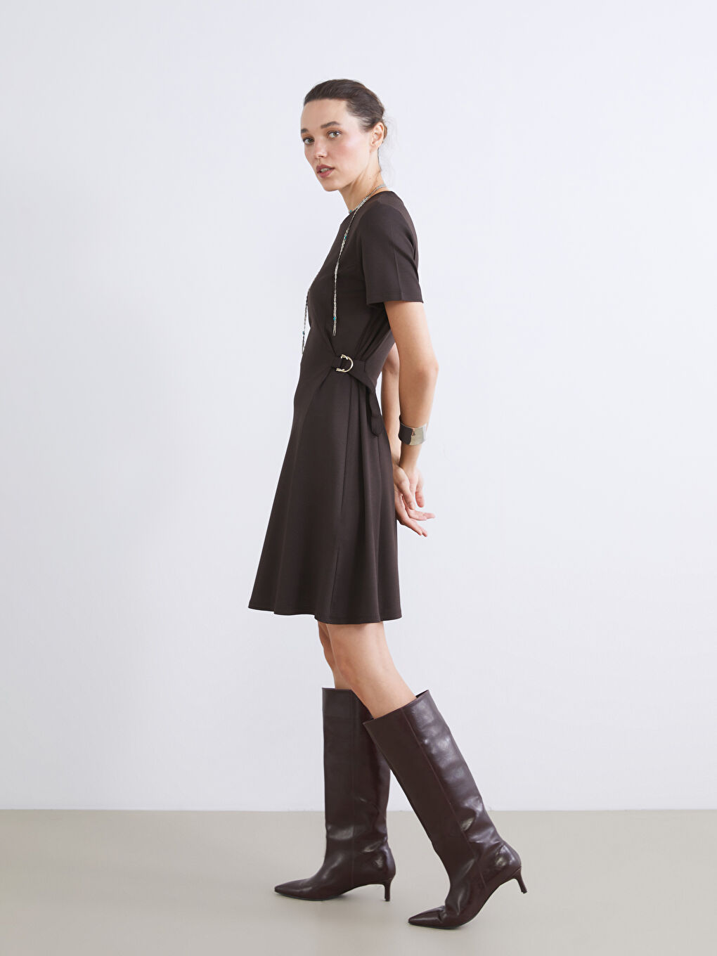 Crew Neck Fitted Waist Dress