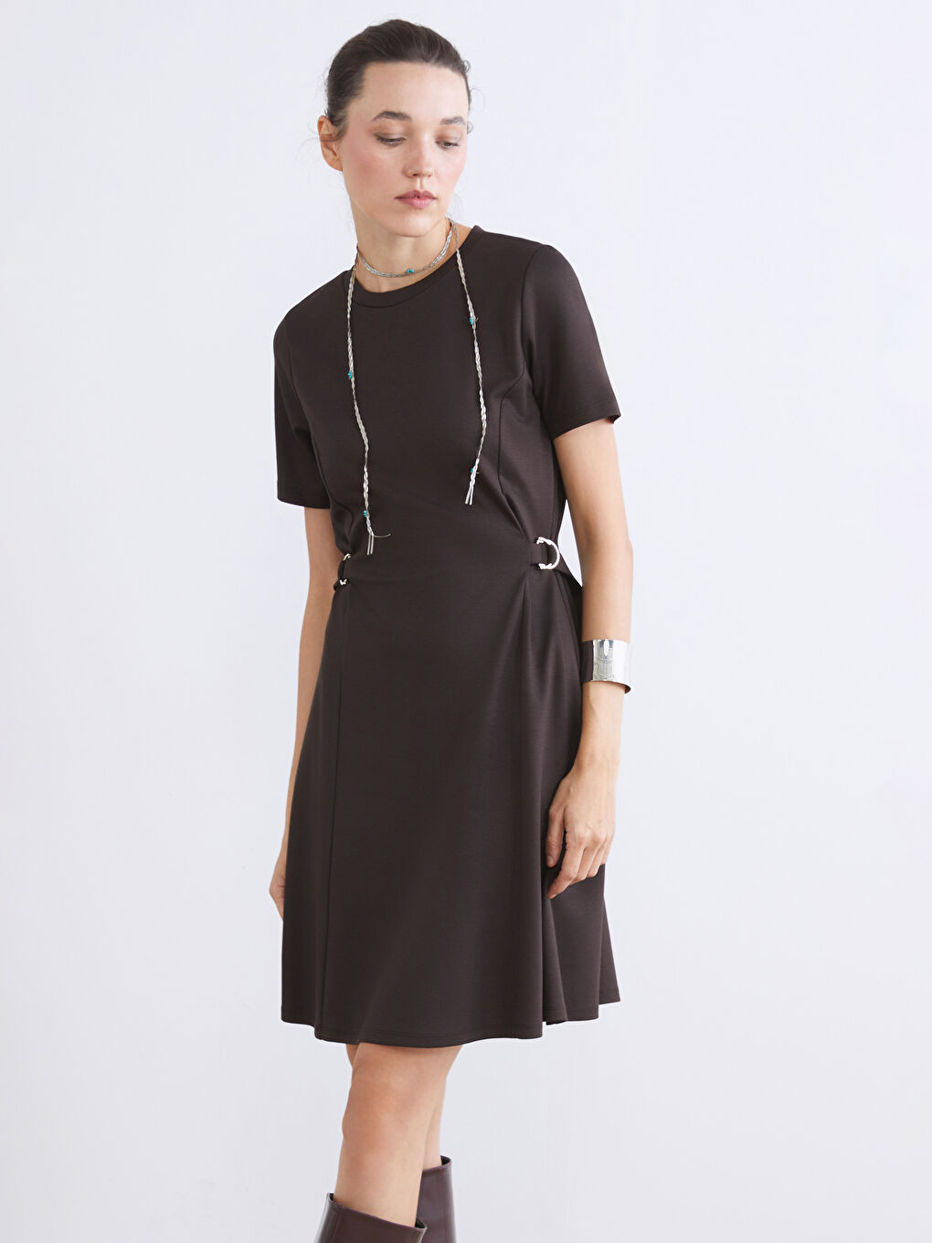 Crew Neck Fitted Waist Dress-1