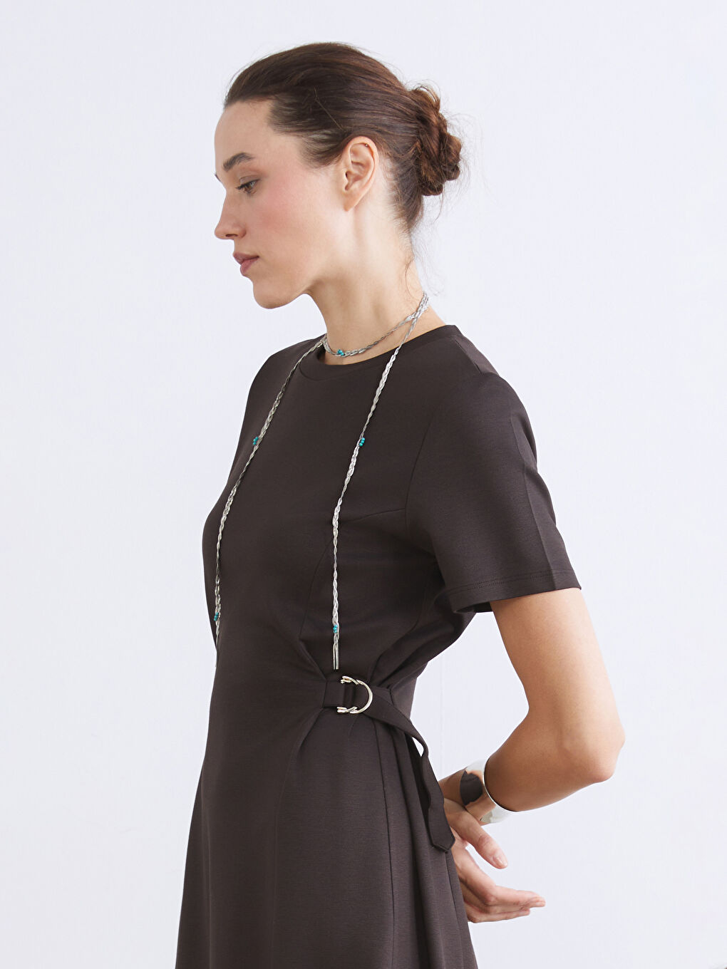 Crew Neck Fitted Waist Dress-2