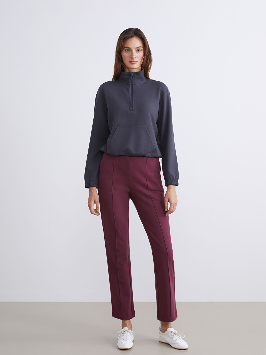 Antrasit Dik Yaka Kadın Sweatshirt-1