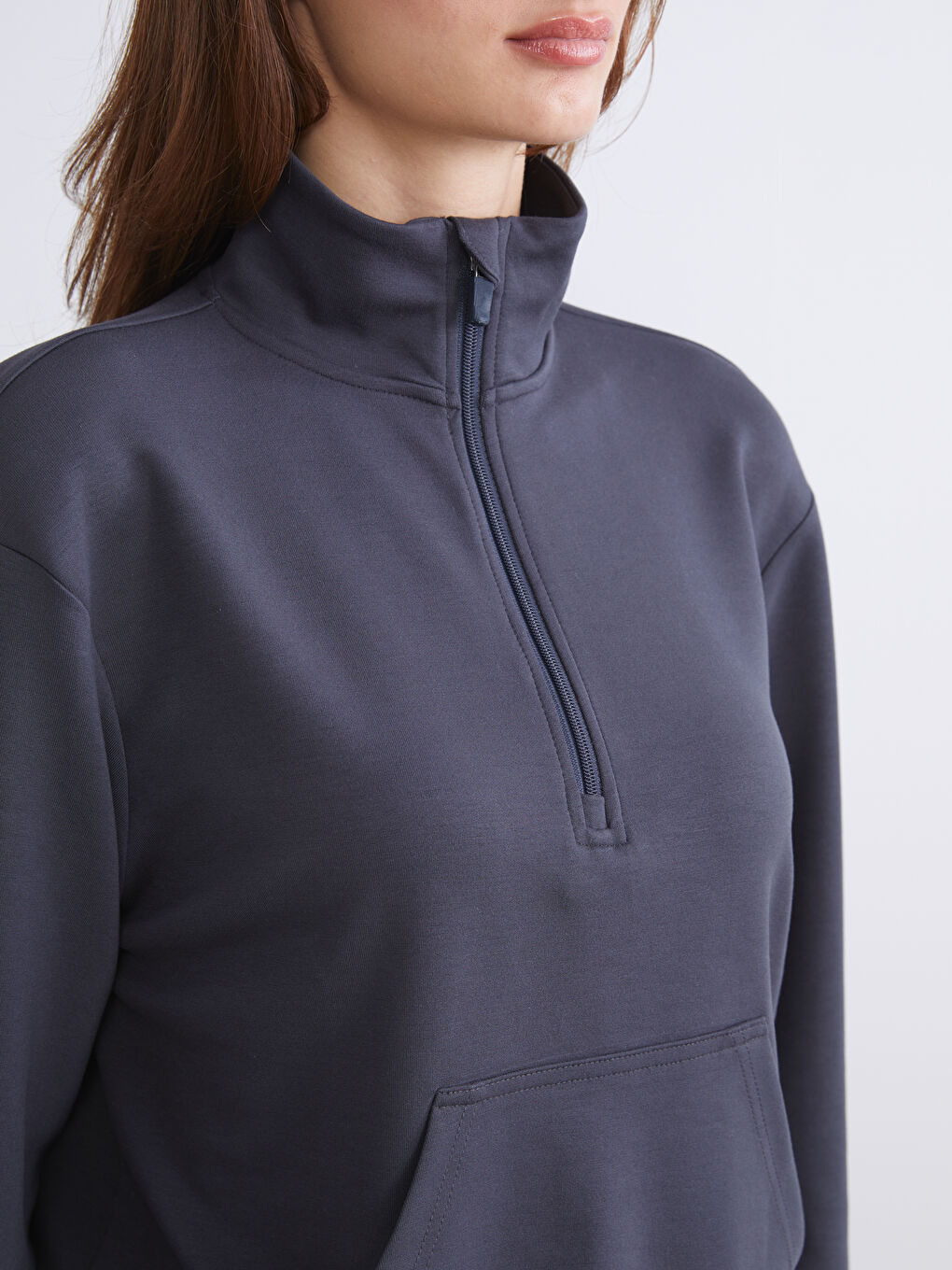 Antrasit Dik Yaka Kadın Sweatshirt-2