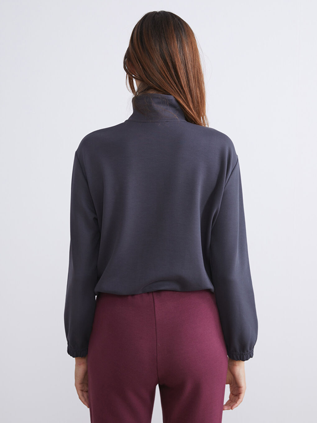 Antrasit Dik Yaka Kadın Sweatshirt-3