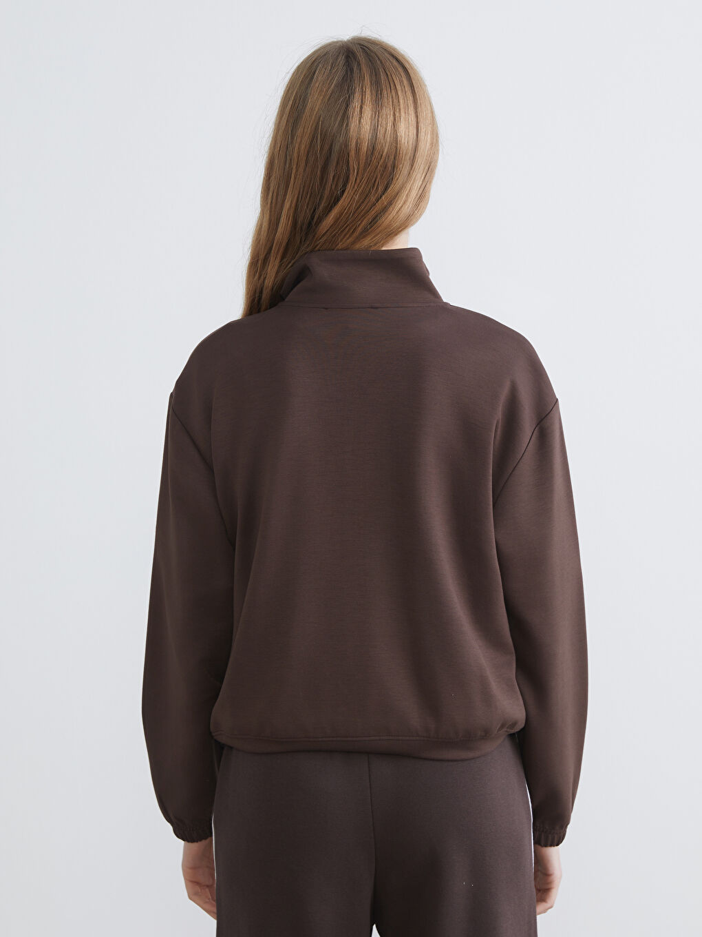 Kahverengi Dik Yaka Kadın Sweatshirt-3