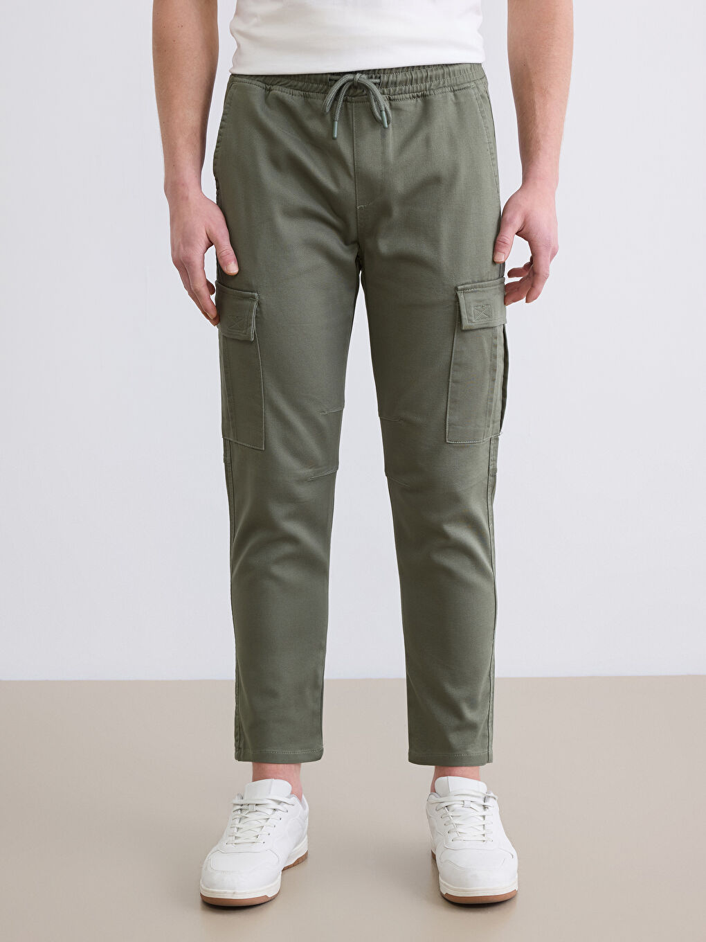 Haki Slim Fit Erkek Kargo Pantolon-1