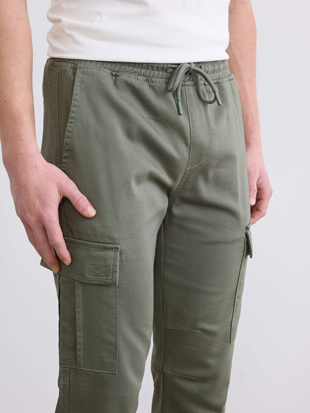 Haki Slim Fit Erkek Kargo Pantolon-2