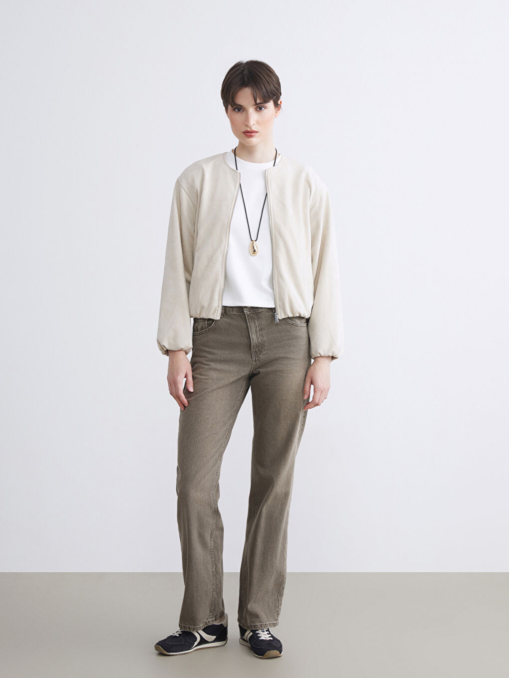 Bej Kadın Süet Görünümlü Ceket-1