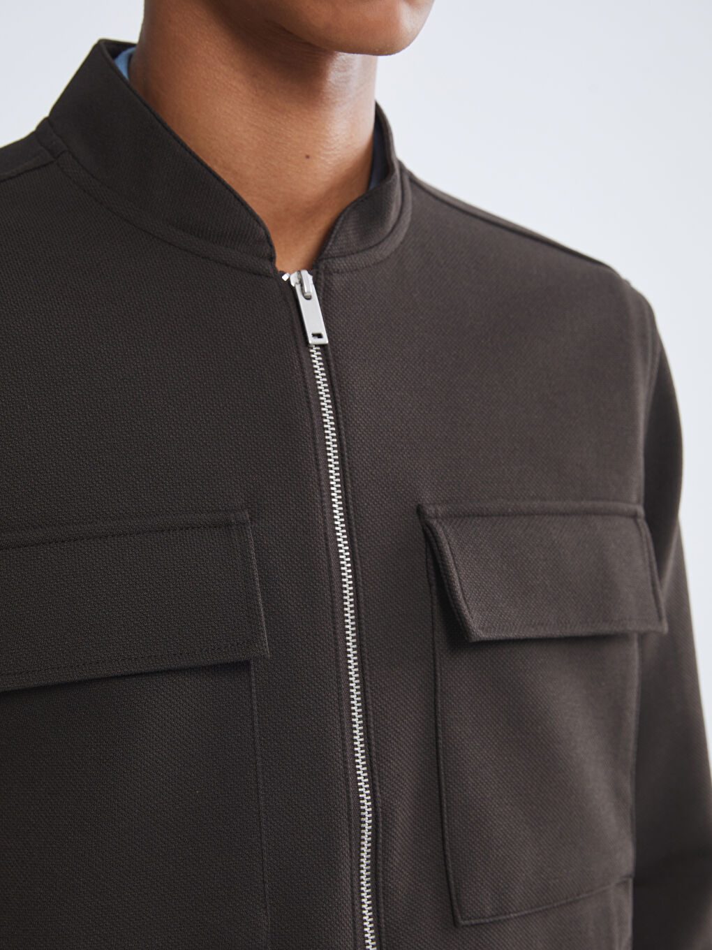 Kahverengi Bomber Yaka Uzun Kollu Erkek Ceket-3