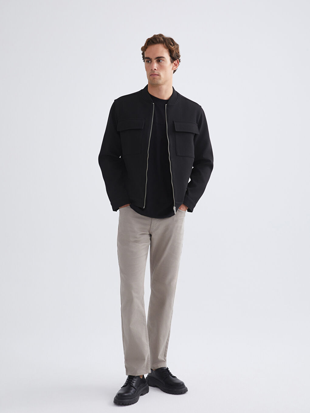 Siyah Bomber Yaka Uzun Kollu Erkek Ceket-3