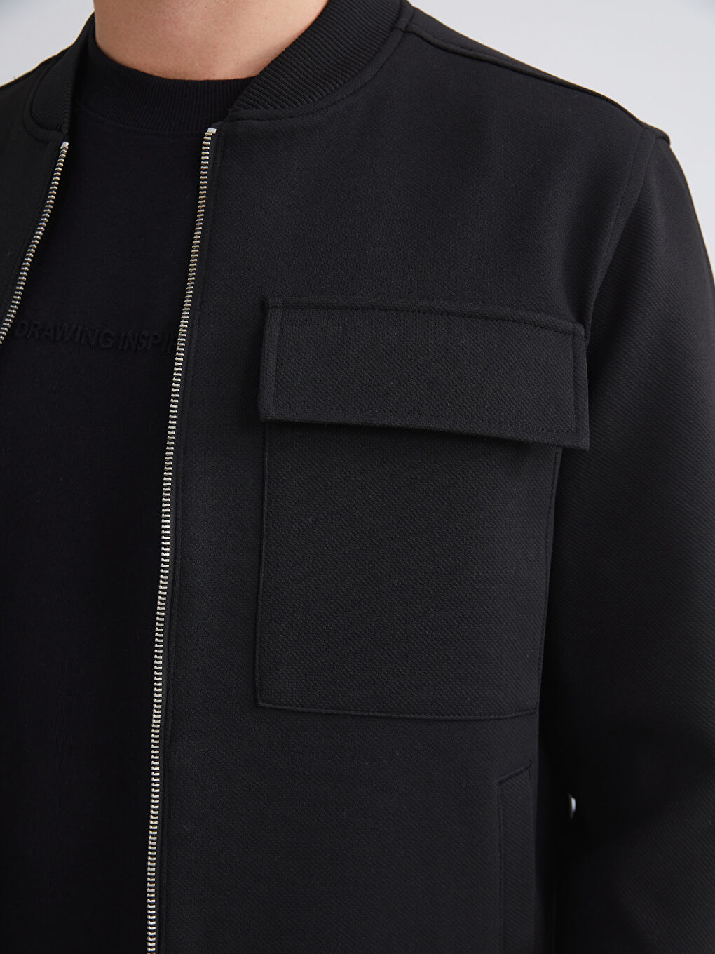 Siyah Bomber Yaka Uzun Kollu Erkek Ceket-5