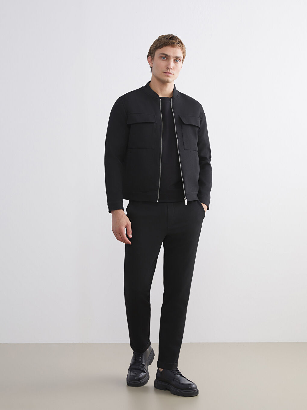 Siyah Bomber Yaka Uzun Kollu Erkek Ceket-2