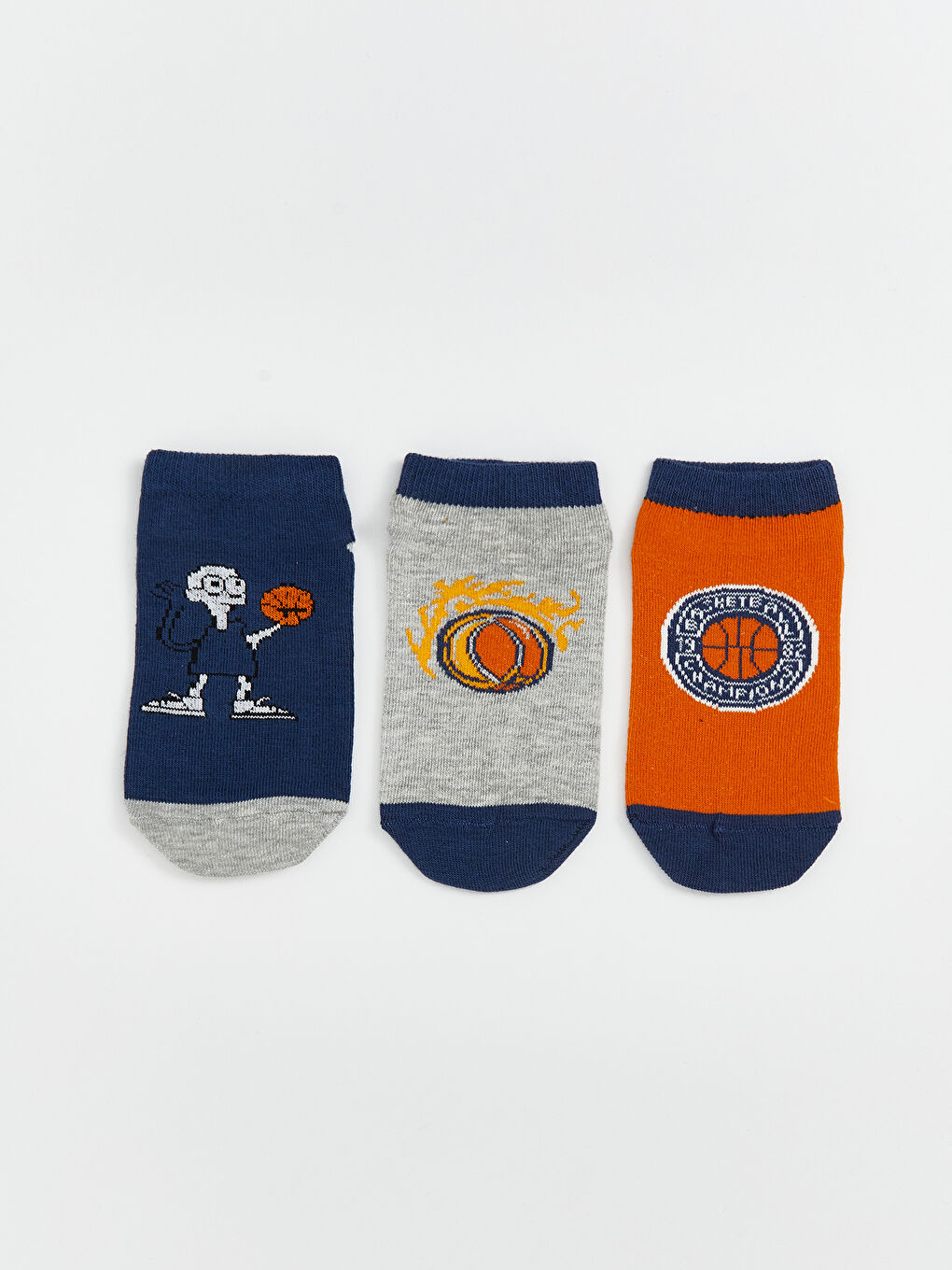 Lacivert Desenli Erkek Çocuk Patik Çorap 3'lü