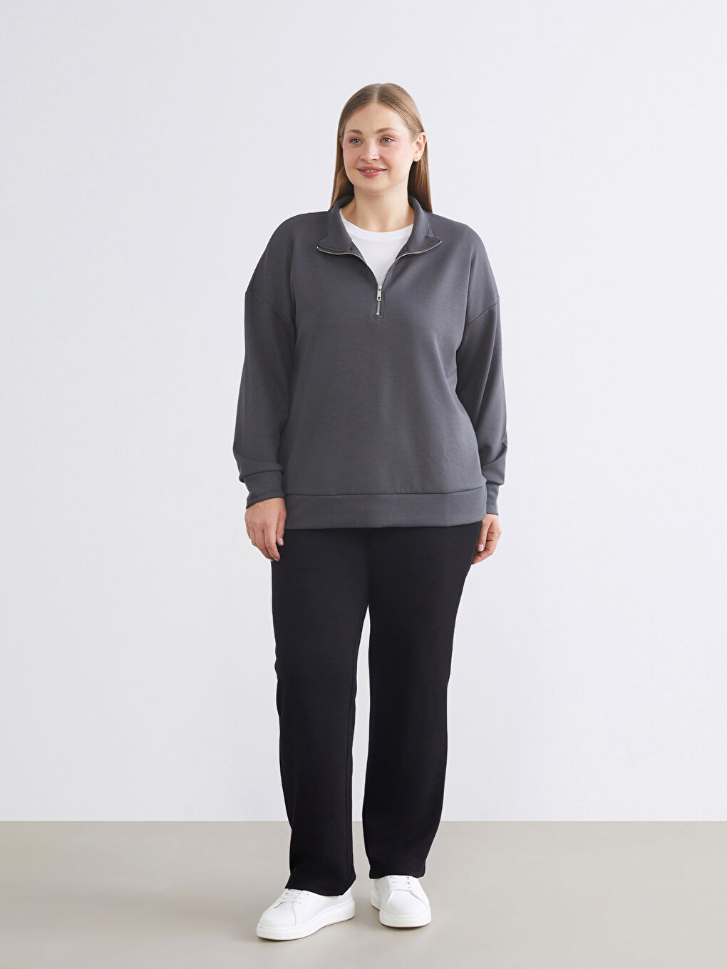 Antrasit Dik Yaka Kadın Sweatshirt-9