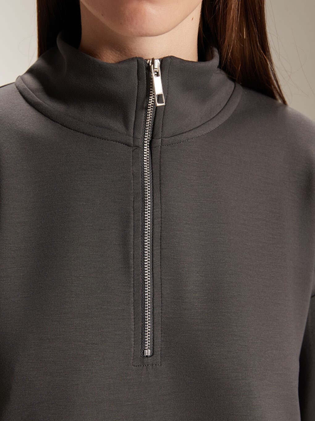 Antrasit Dik Yaka Kadın Sweatshirt-6