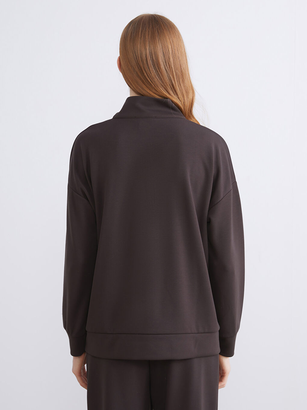 Kahverengi Dik Yaka Kadın Sweatshirt-5