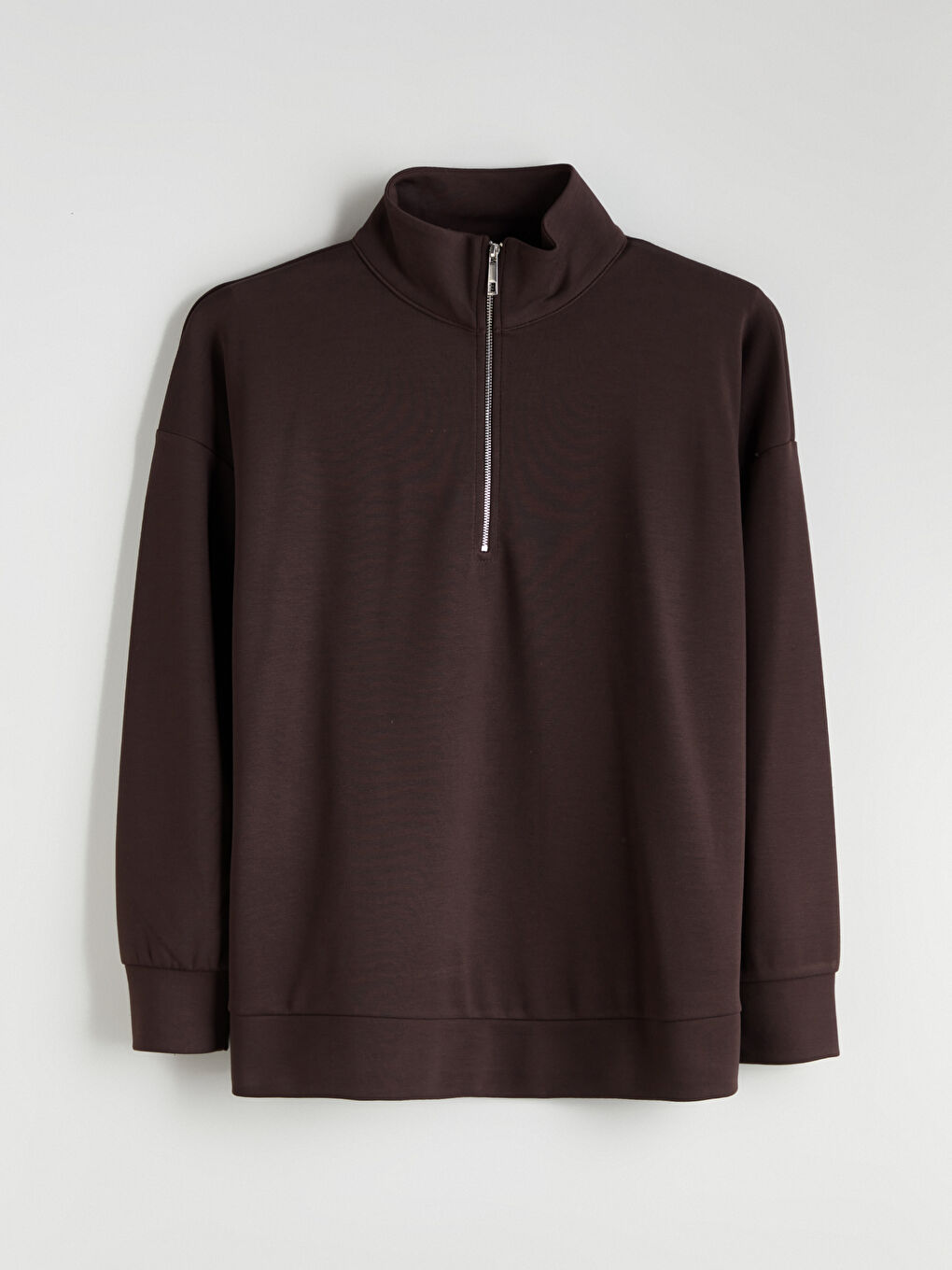 Kahverengi Dik Yaka Kadın Sweatshirt-7