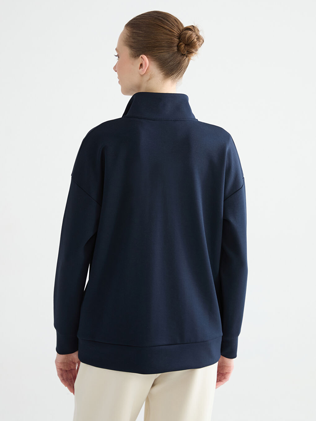 Lacivert Dik Yaka Kadın Sweatshirt-3