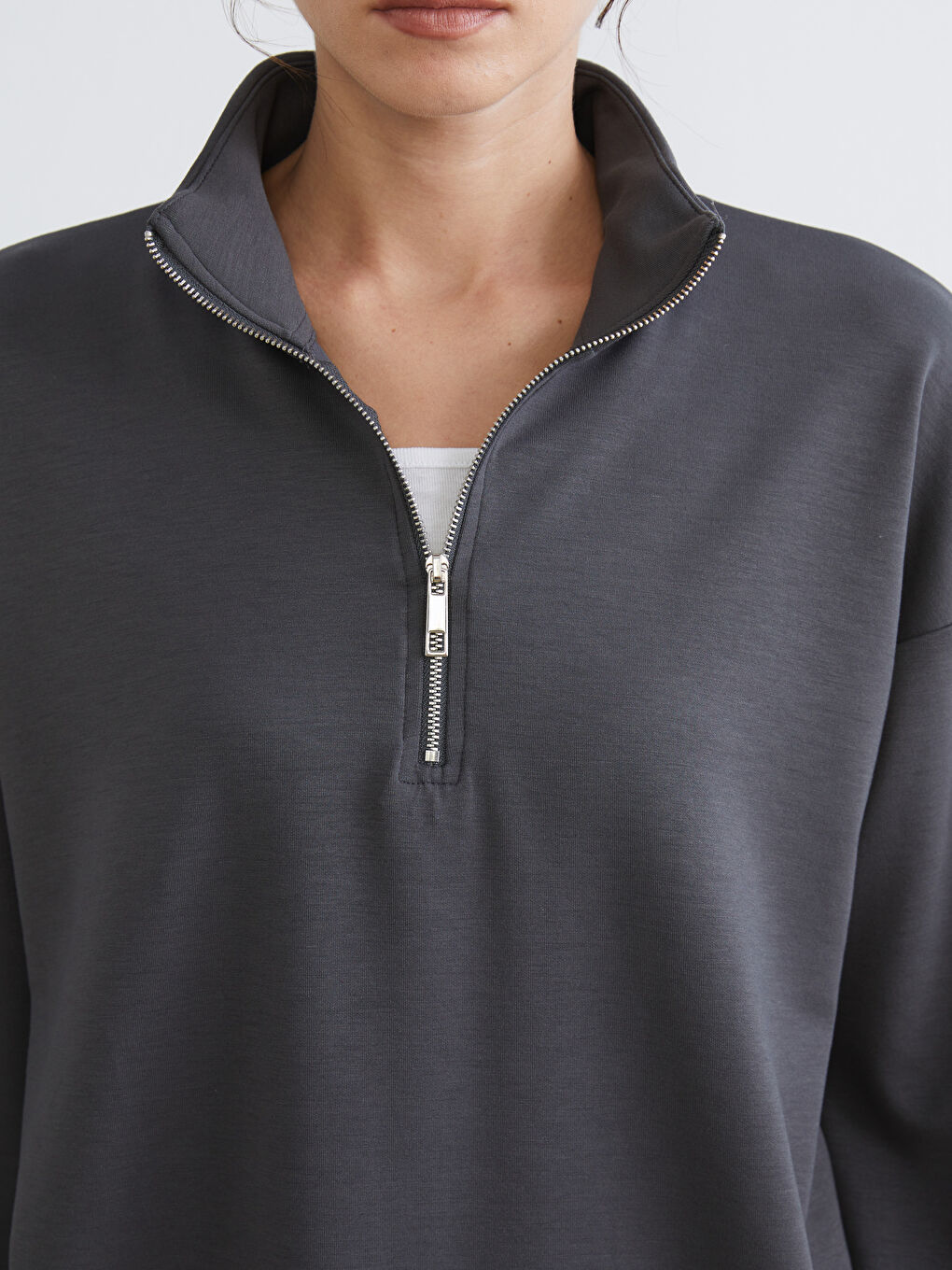 Antrasit Dik Yaka Kadın Sweatshirt-5
