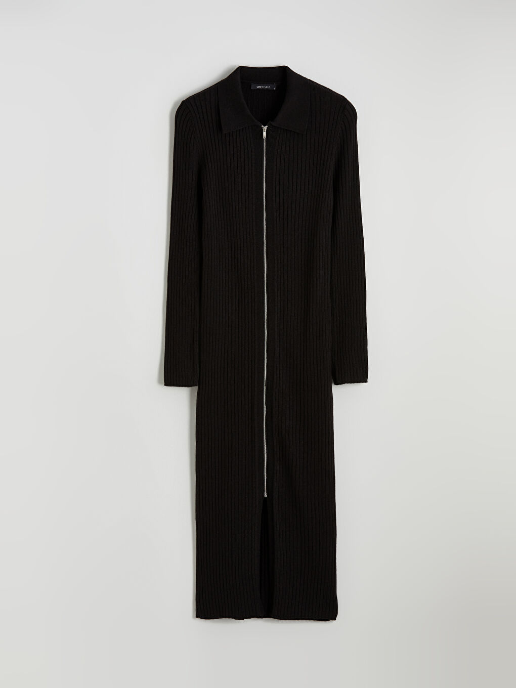 Siyah Polo Yaka Fitilli Triko Elbise-4